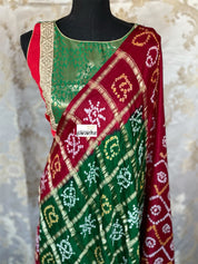 Pure Gajji Silk Gharchola - Green  Red Bandhej