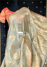 Silk Banarasi - Soft Fern Grey Rust