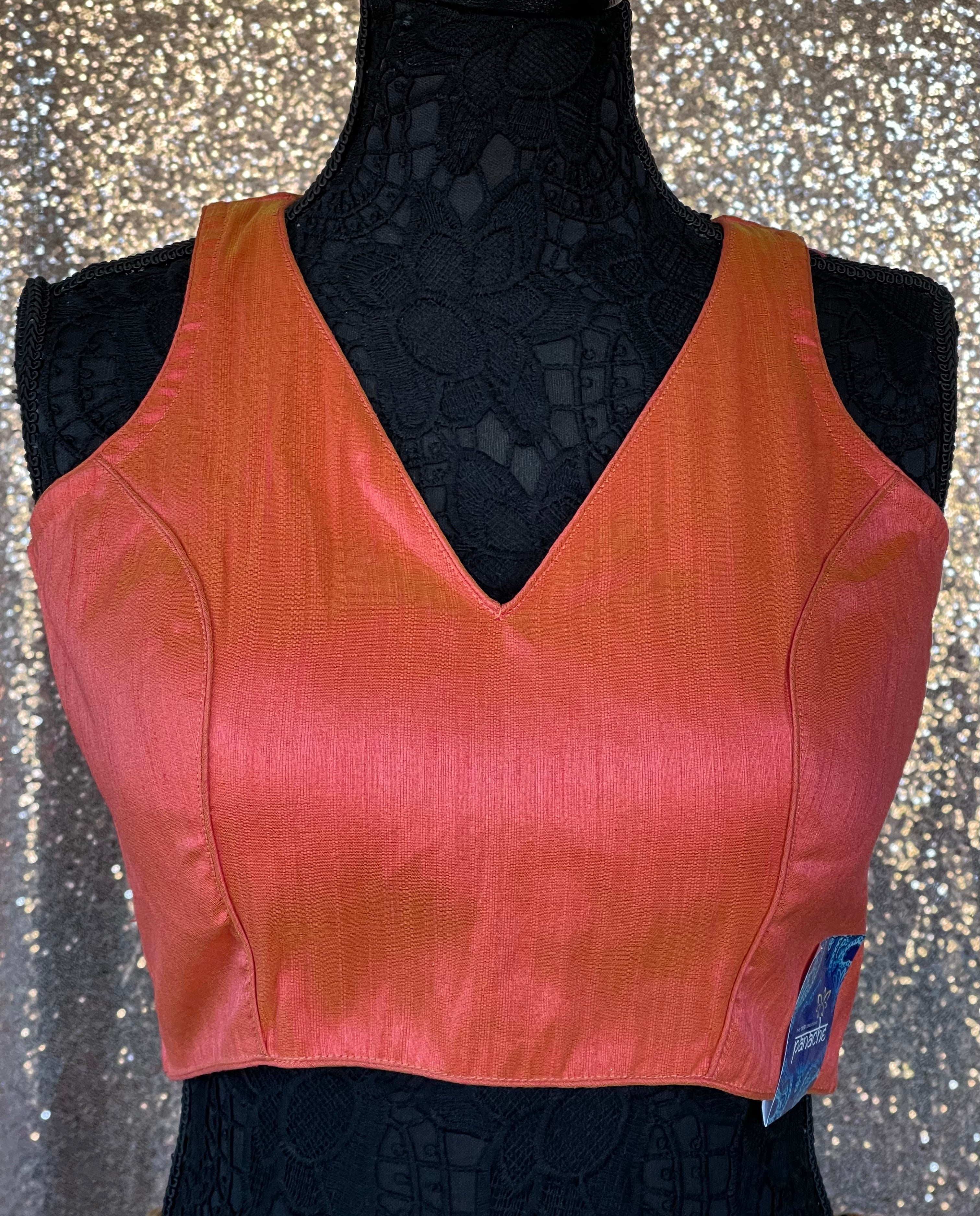 Designer Blouse - Rust Orange Raw Silk