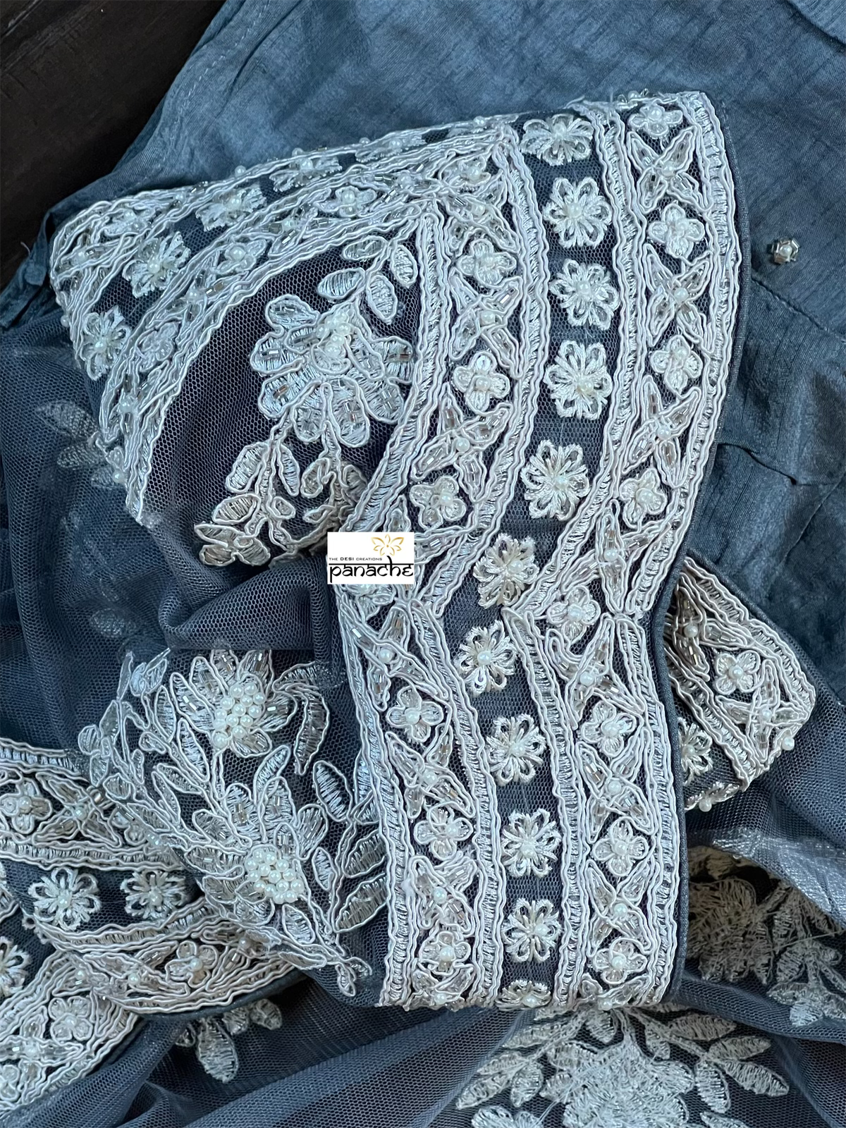 Designer Pure Net Embroidered - Grey