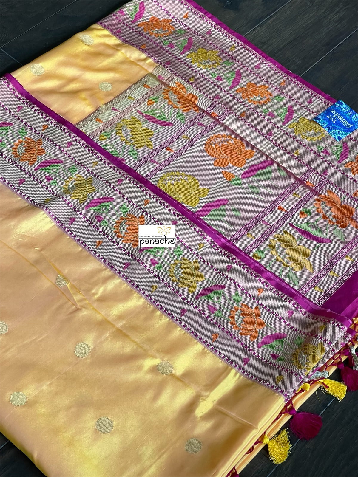Pure Silk Katan Paithani Banarasi - Yellow Pink Kadhwa