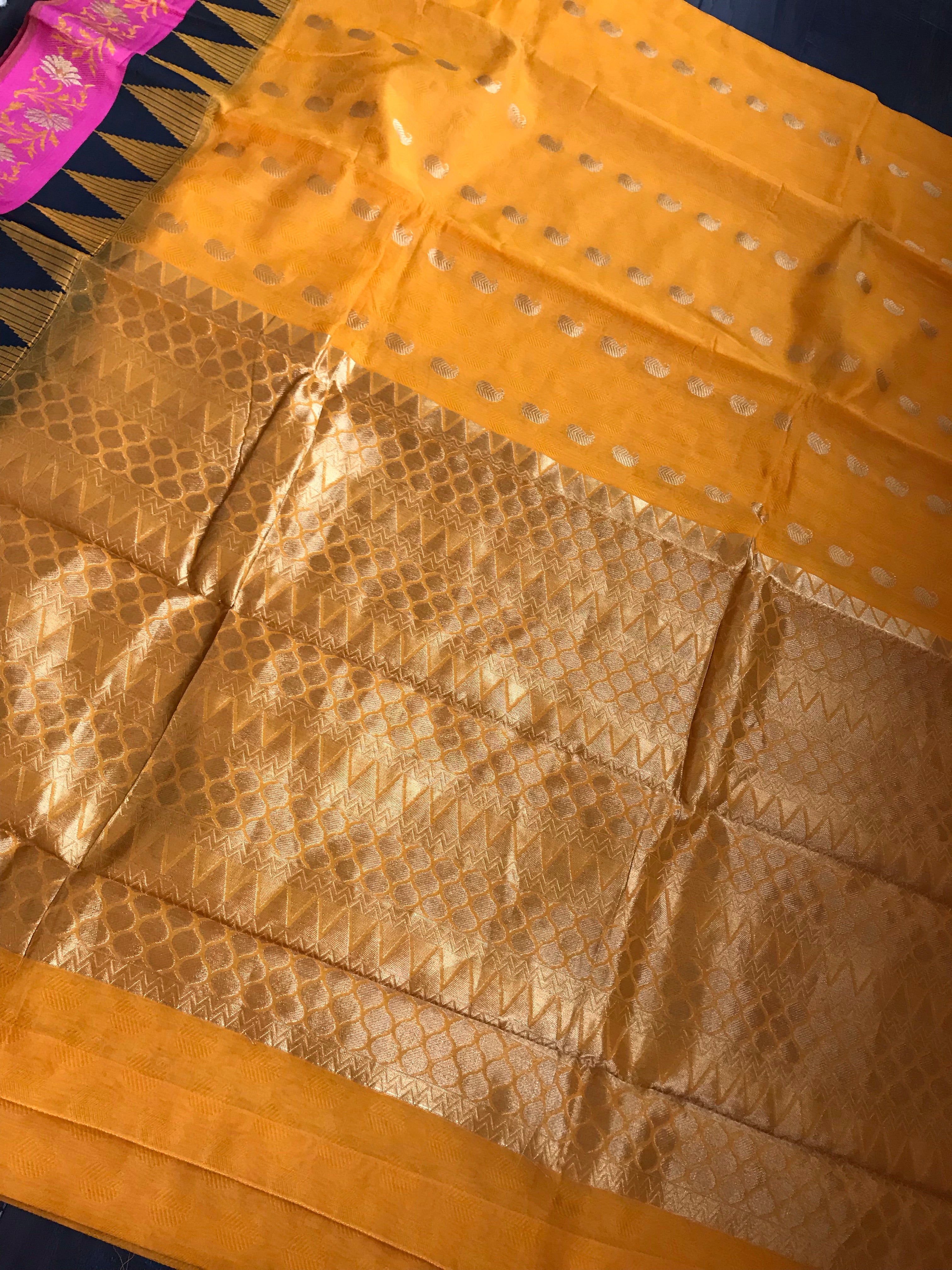 Cotton Silk - Orange Golden Zari