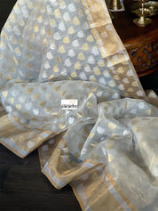 Pure Chanderi Organza Silk - Off White Eknaliya Lotus Woven