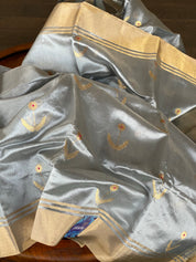 Pure Chanderi Katan Silk - Metallic Grey Eknalya woven