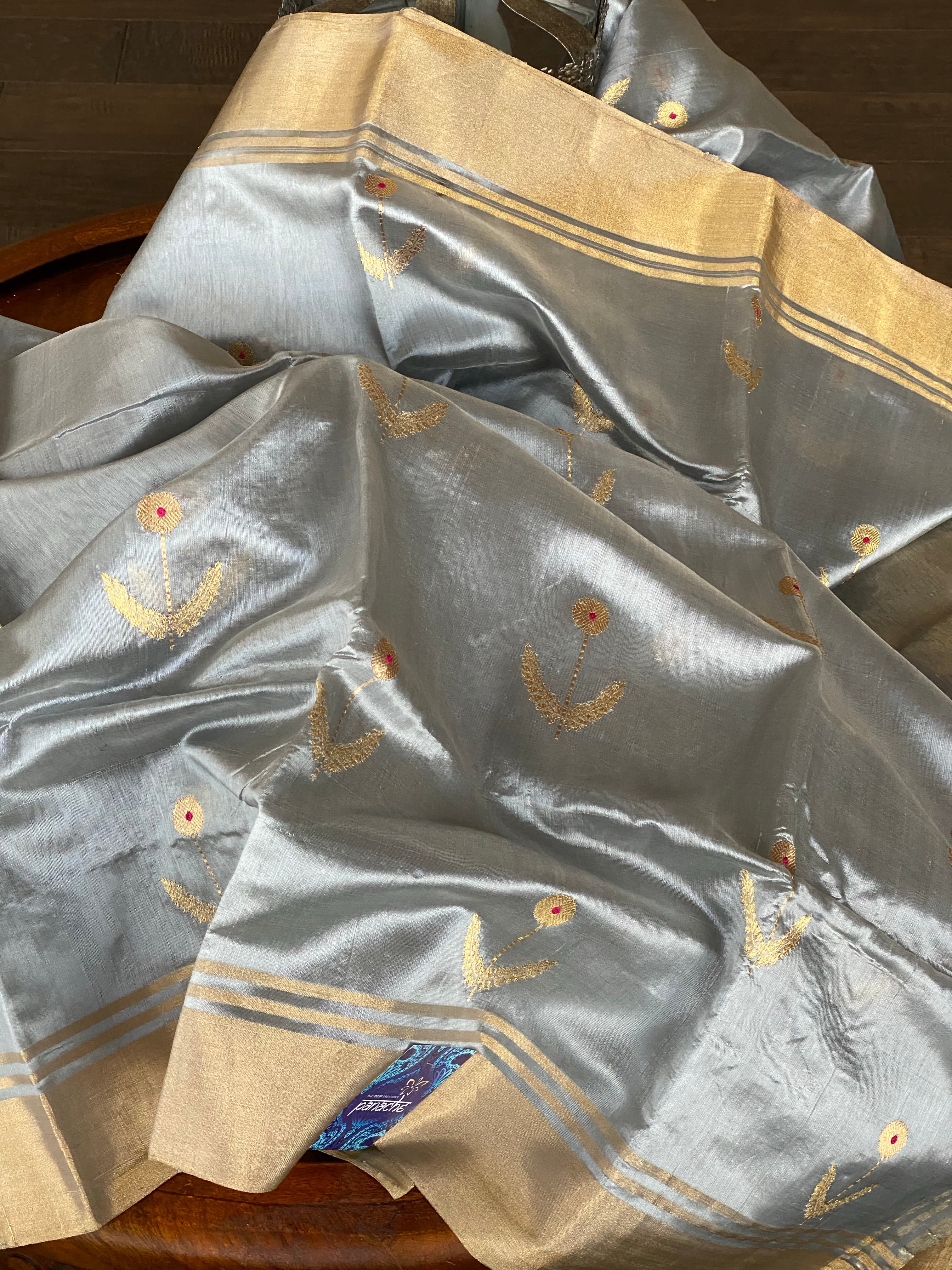 Pure Chanderi Katan Silk - Metallic Grey Eknalya woven