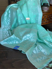 Linen Silk Banarsi - Mint Green Silver Zari