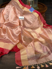 Pure Chanderi Pattu Silk - Peach Red
