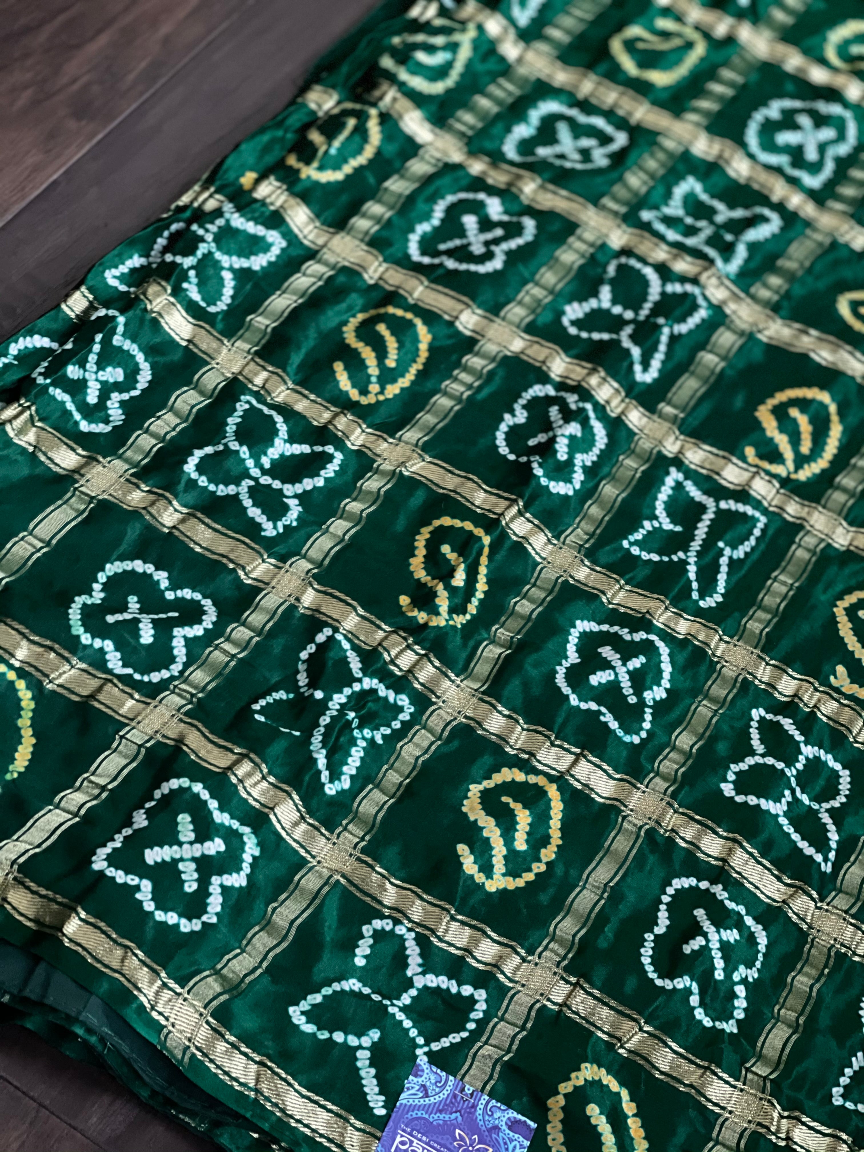 Pure Gajji Silk Gharchola - Green Bandhej