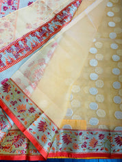 Kora Silk Paithani - Yellow Orange