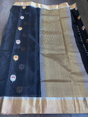 Pure Chanderi Katan Silk - Black Meenakari