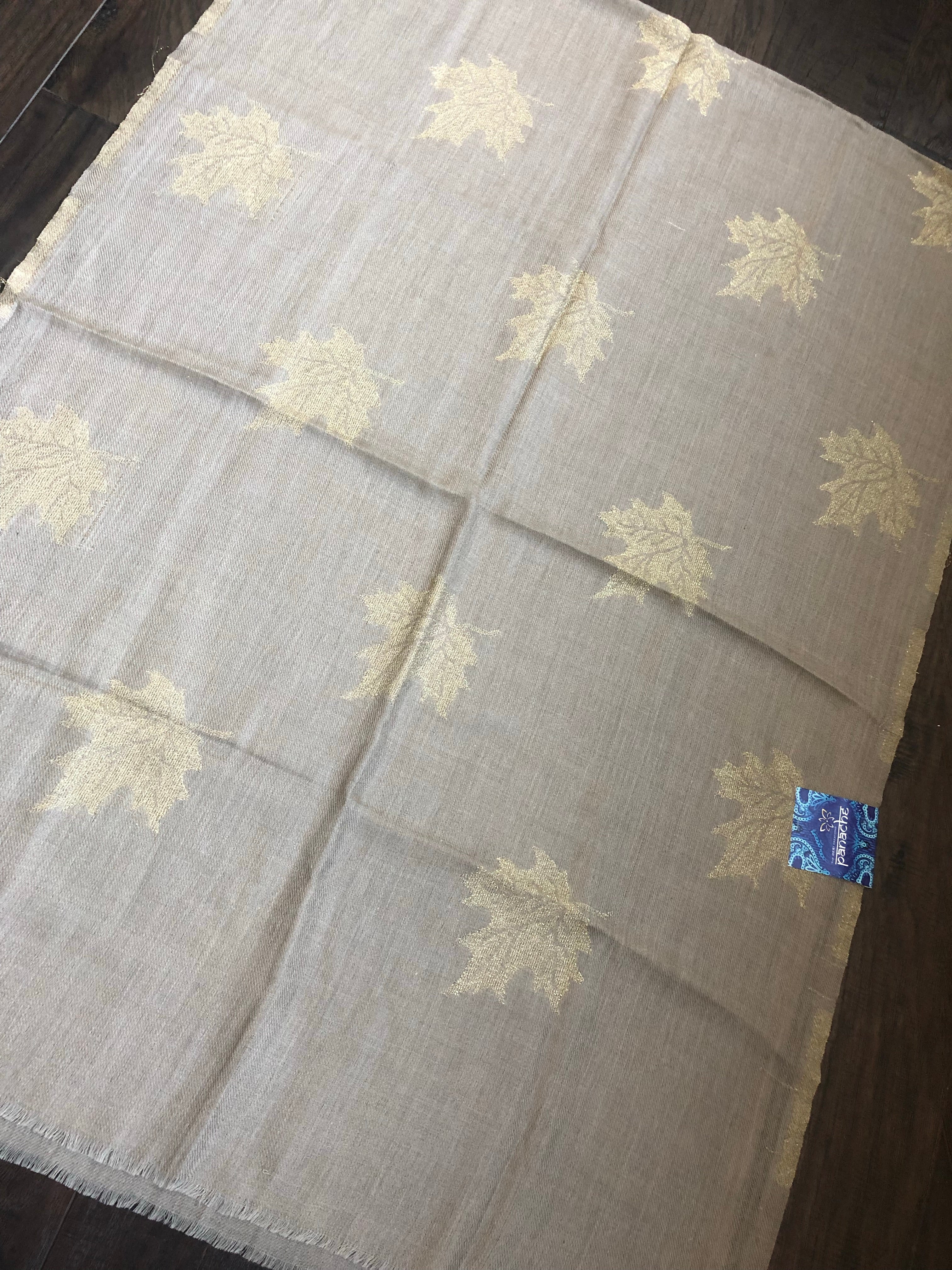Pure Pashmina Stole - Beige Zari Weave
