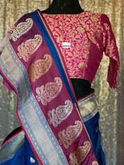 Pure Silk Katan Banarasi - Blue Magenta Maroon Kadhwa