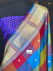 Pure Katan Silk Banarasi - Multi Color Purple Kadwa