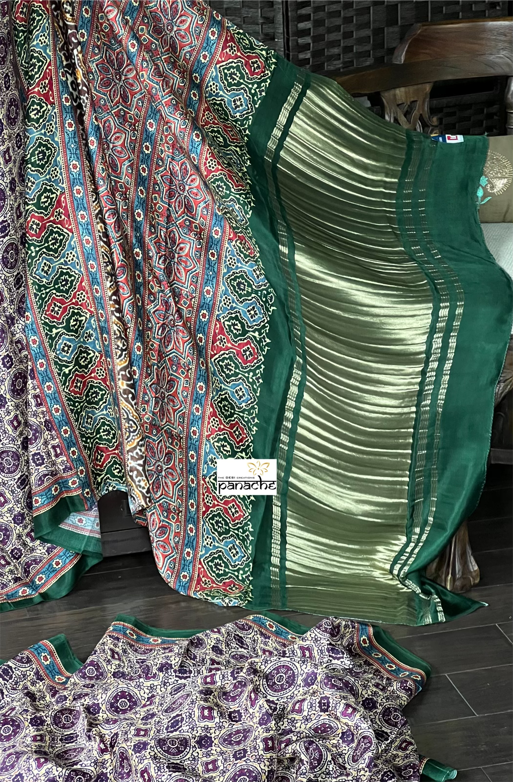 Modal Silk Ajrakh - Plum Green