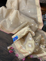 Kora Banarasi - Cream Beige Kadwa woven