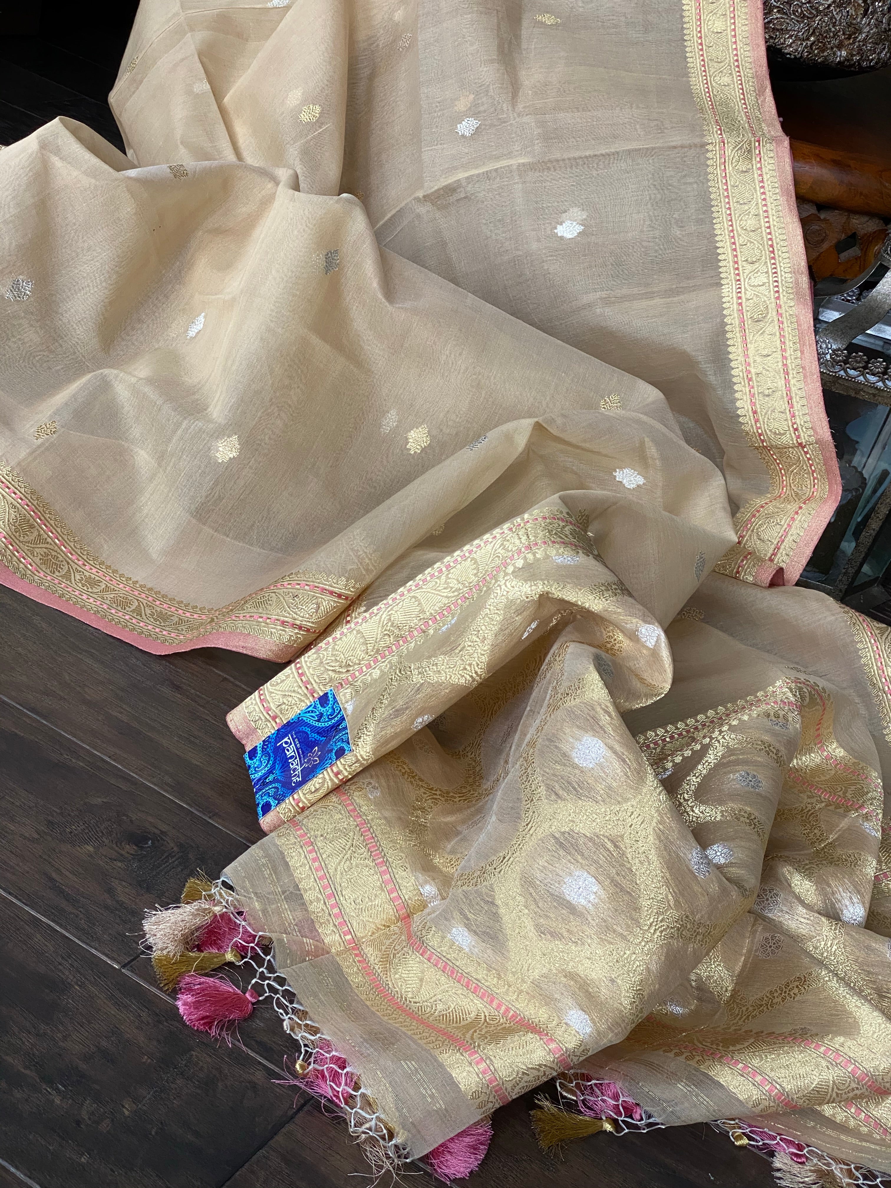 Kora Banarasi - Cream Beige Kadwa woven
