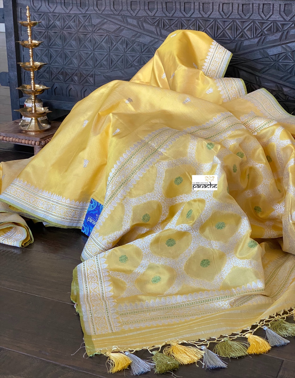 Katan Silk Banarasi - Yellow Kadhwa Woven