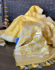 Katan Silk Banarasi - Yellow Kadhwa Woven