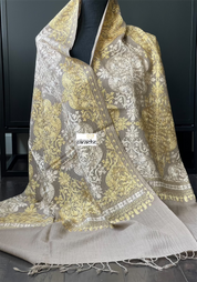 Kashmiri Woven Stole - Gray Yellow