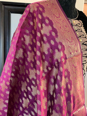 Silk Cotton Dupatta - Magenta Golden Zari