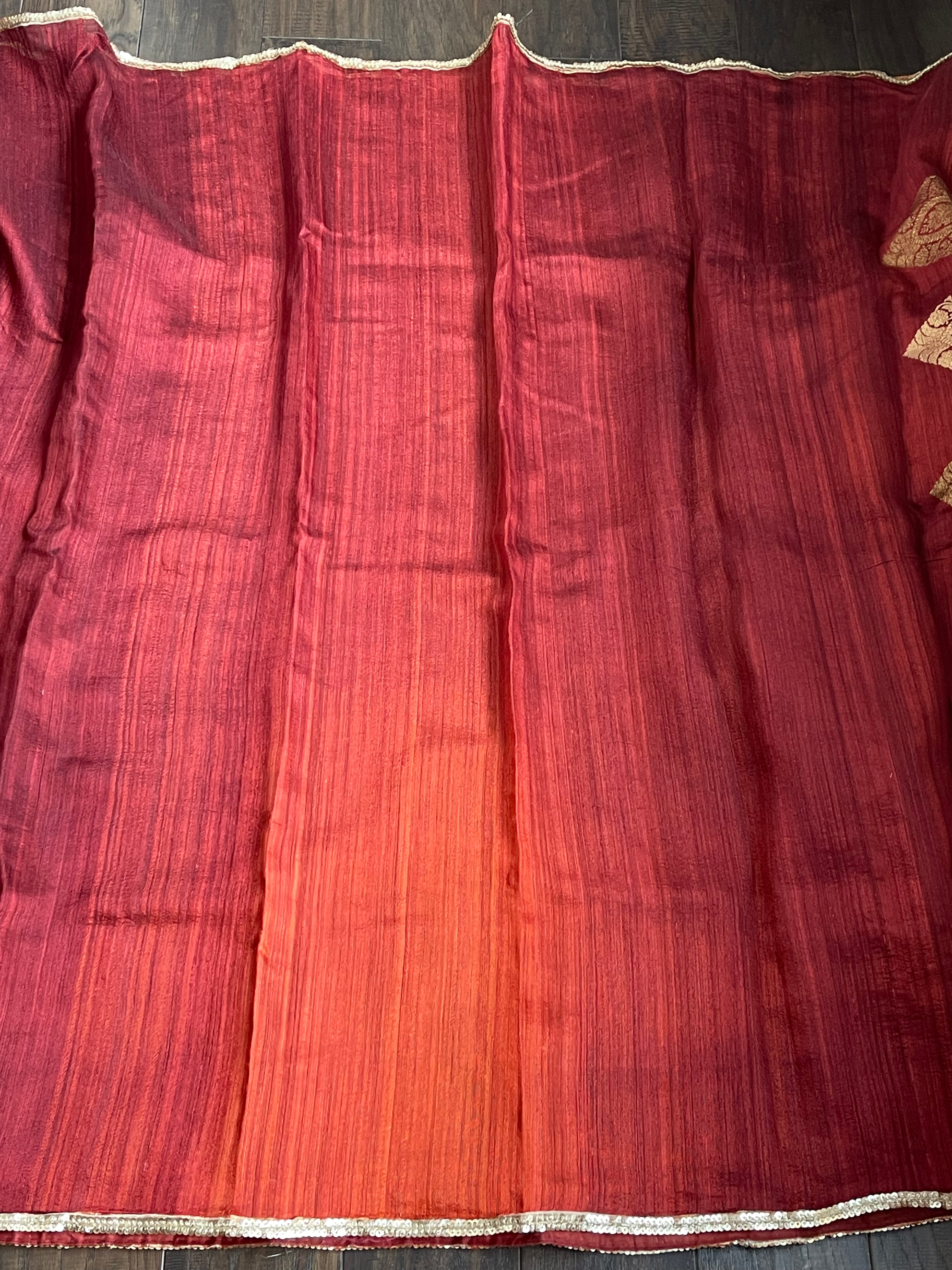 Raw Silk Banarasi - Maroon Rust Shaded