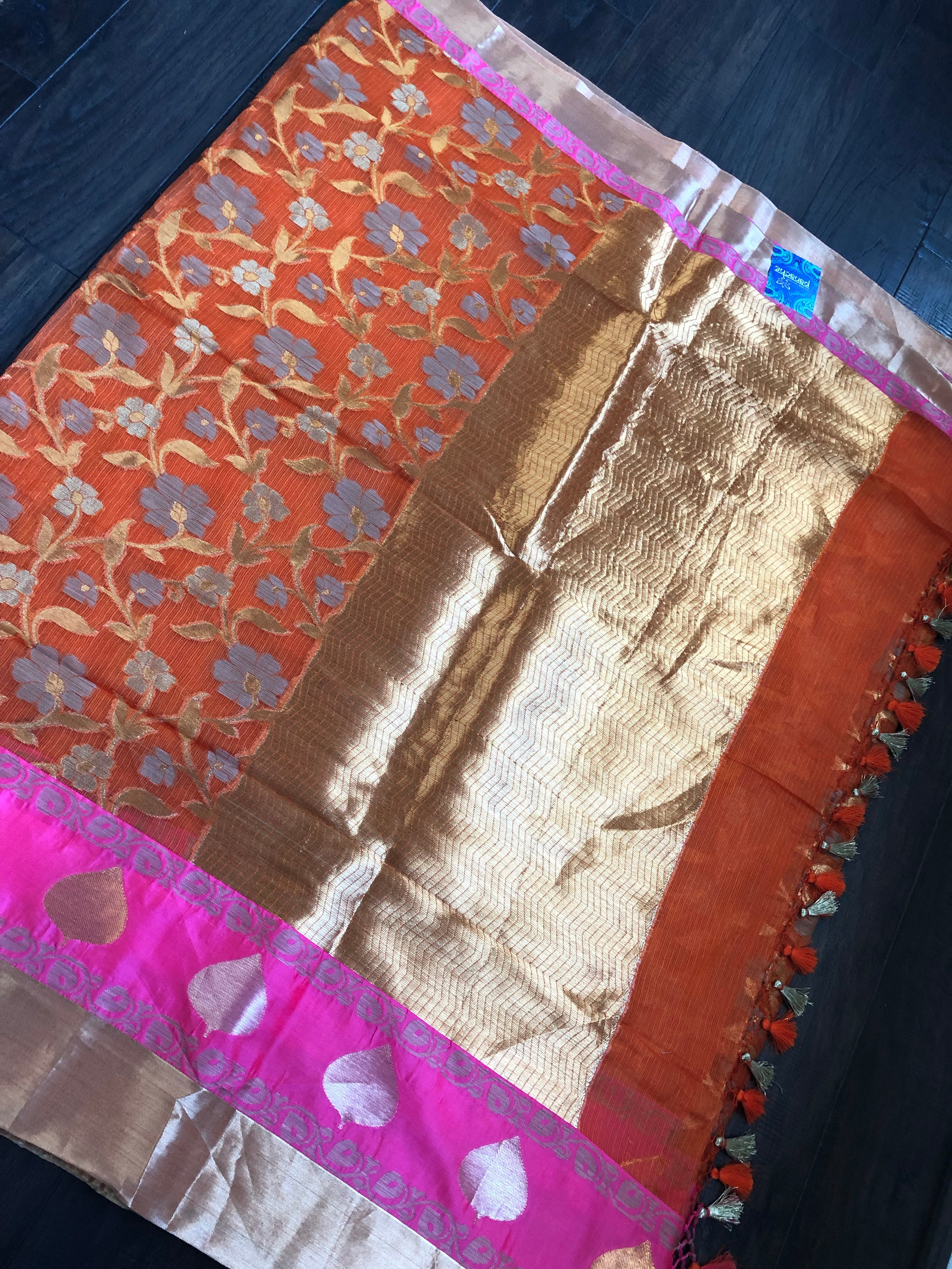 Kota Silk Jangla - Orange Pink
