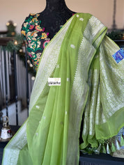 Chiffon Georgette Banarasi - Lime Green Khadhua Woven