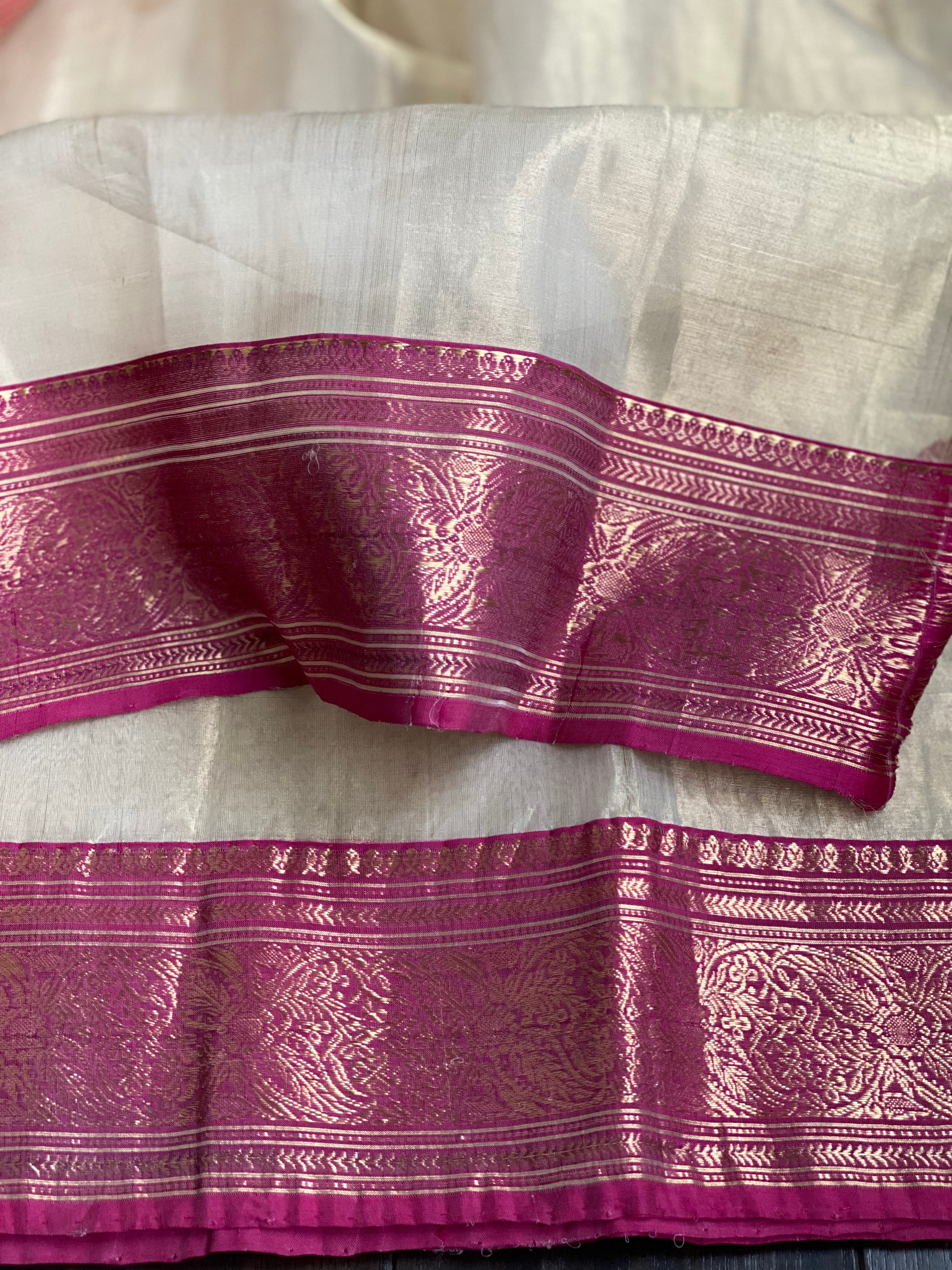 Tissue Chanderi Silk - Golden Beige Magenta Meenakari
