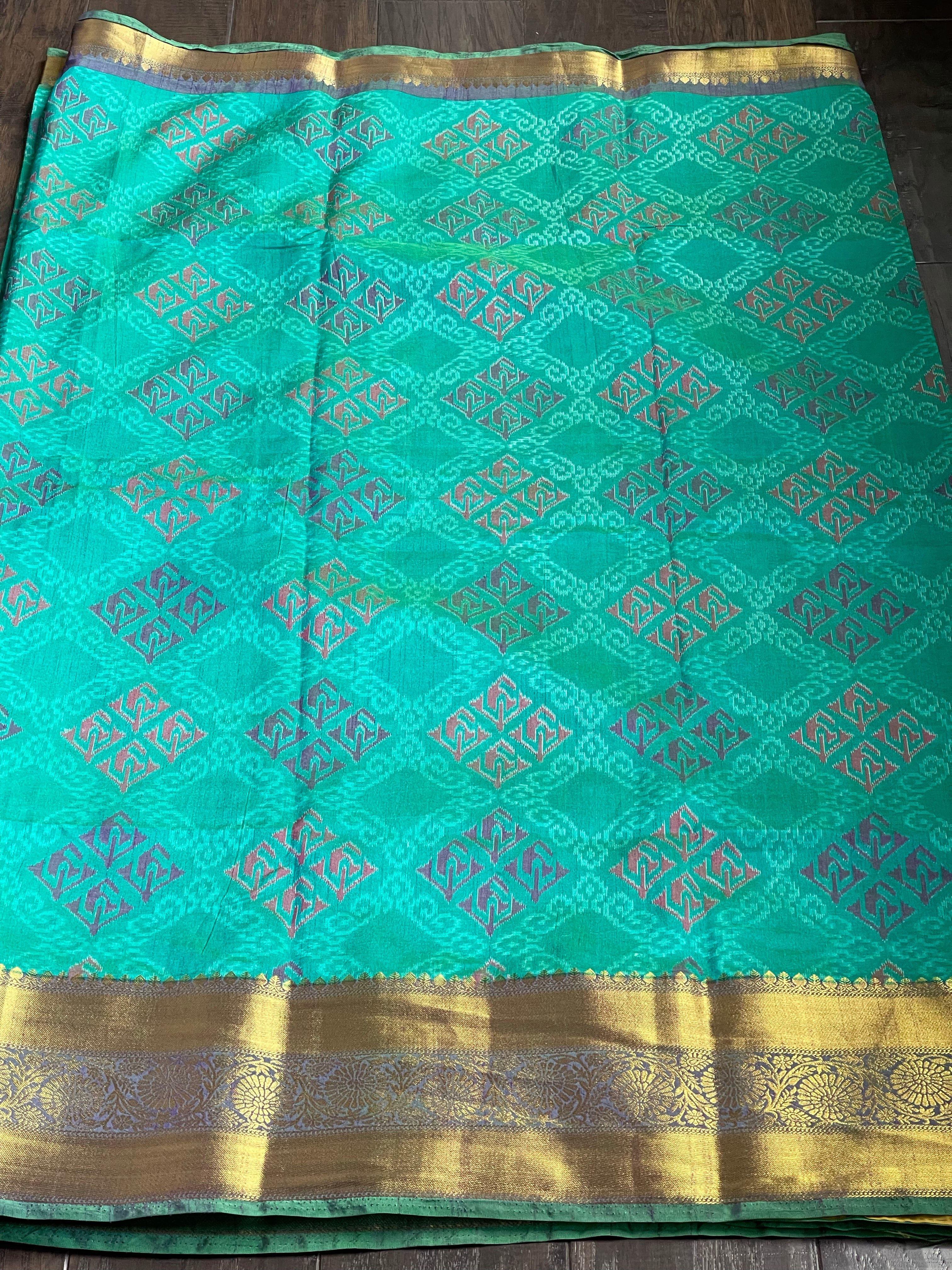 Designer Soft Silk Printed - Sea Green Firozi Patola