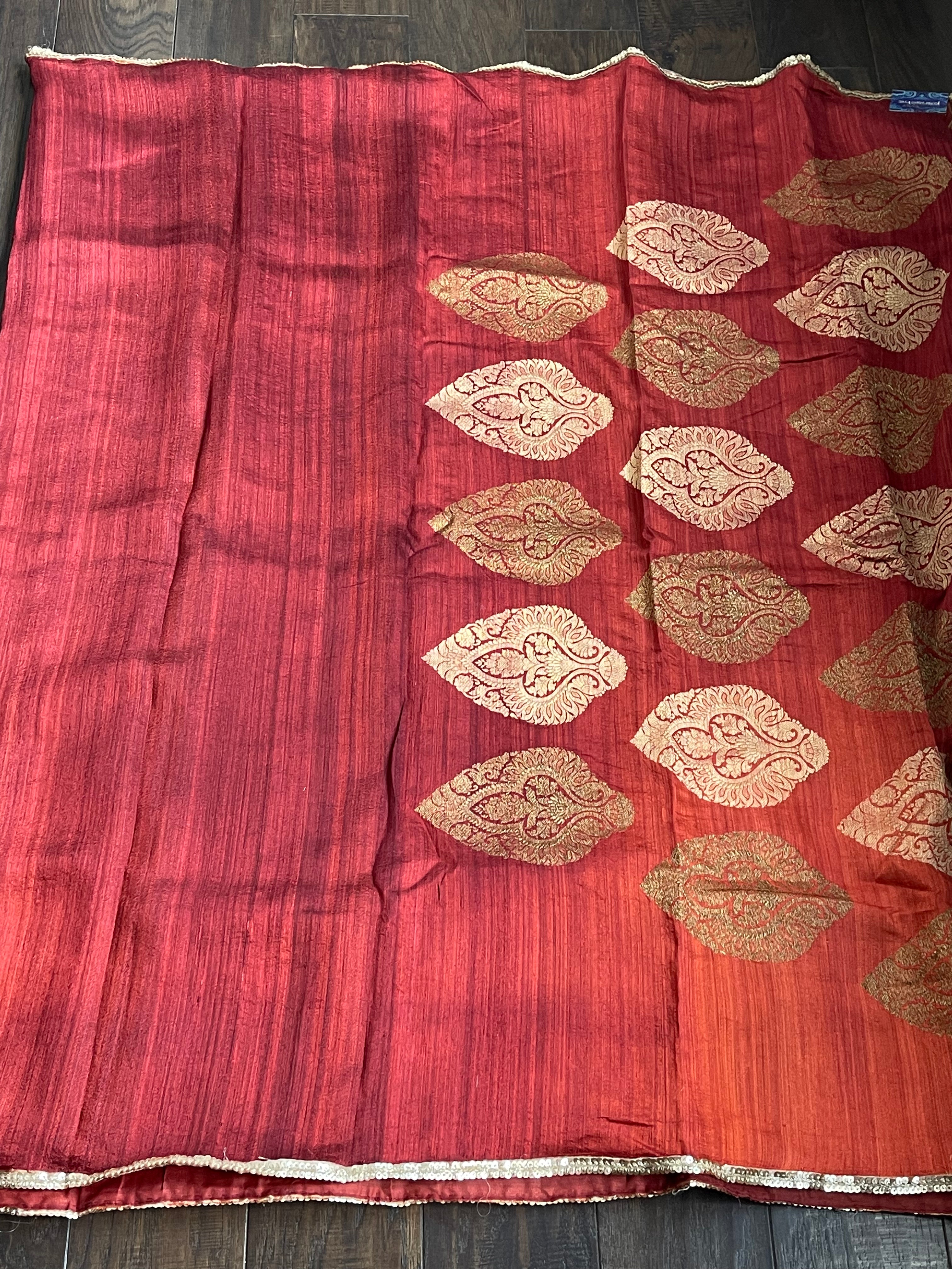 Raw Silk Banarasi - Maroon Rust Shaded