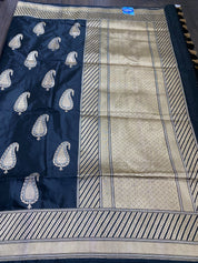 Pure Katan Silk Banarasi - Black Zari Paiesley