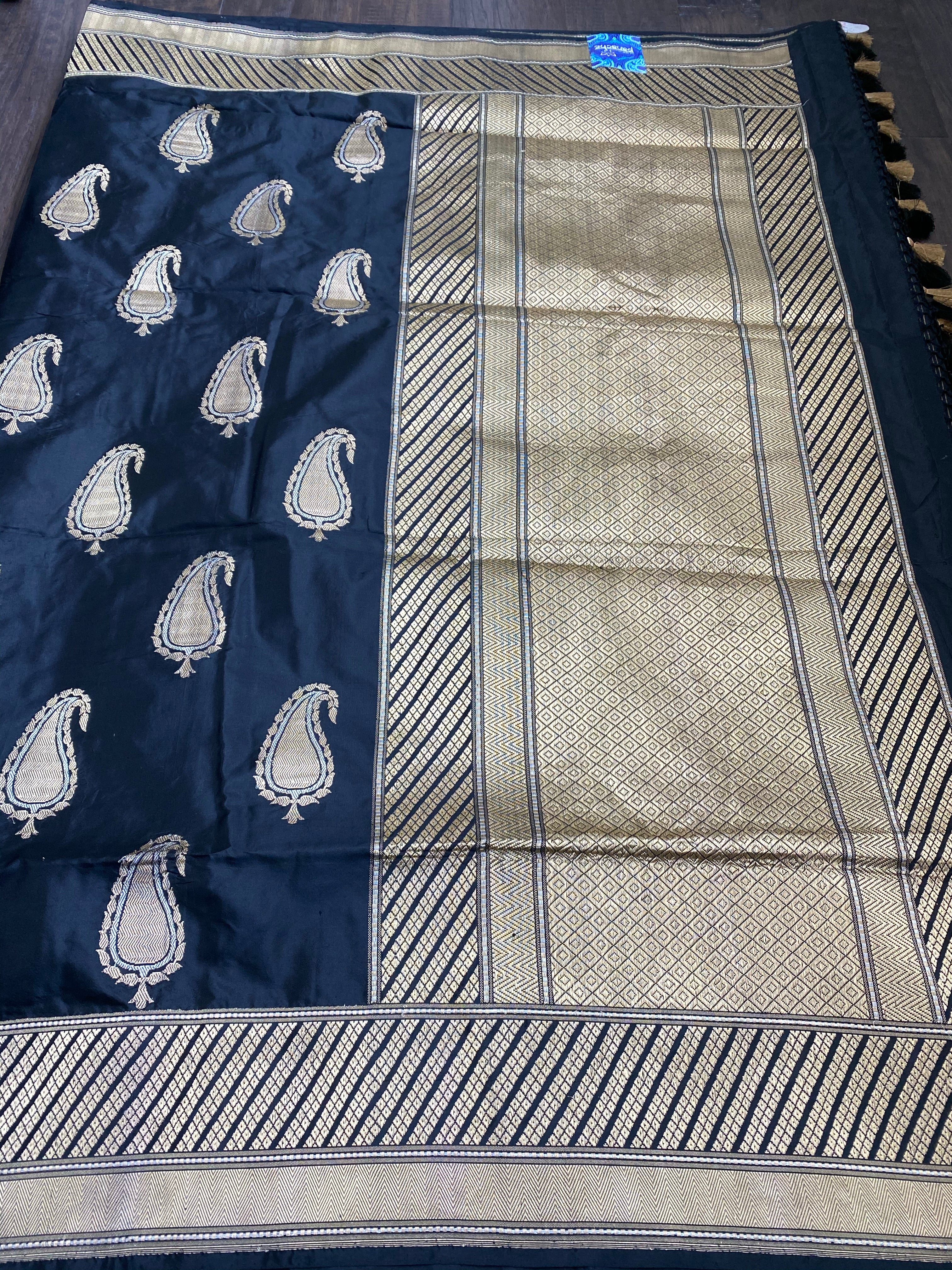 Pure Katan Silk Banarasi - Black Zari Paiesley