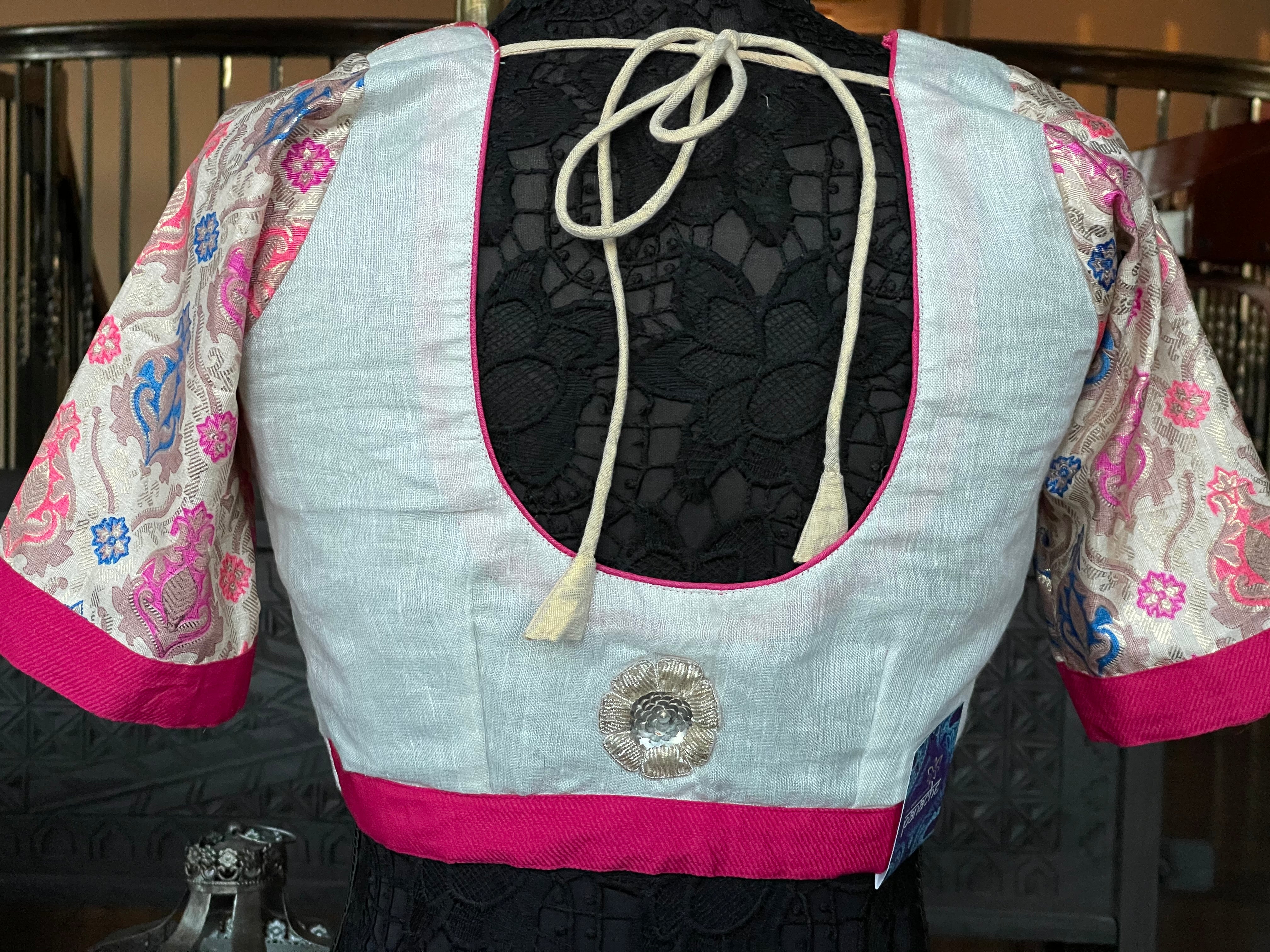 Designer Blouse - Offwhite Magenta