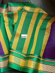 Cotton Silk irrikkal Border - Purple Green Woven