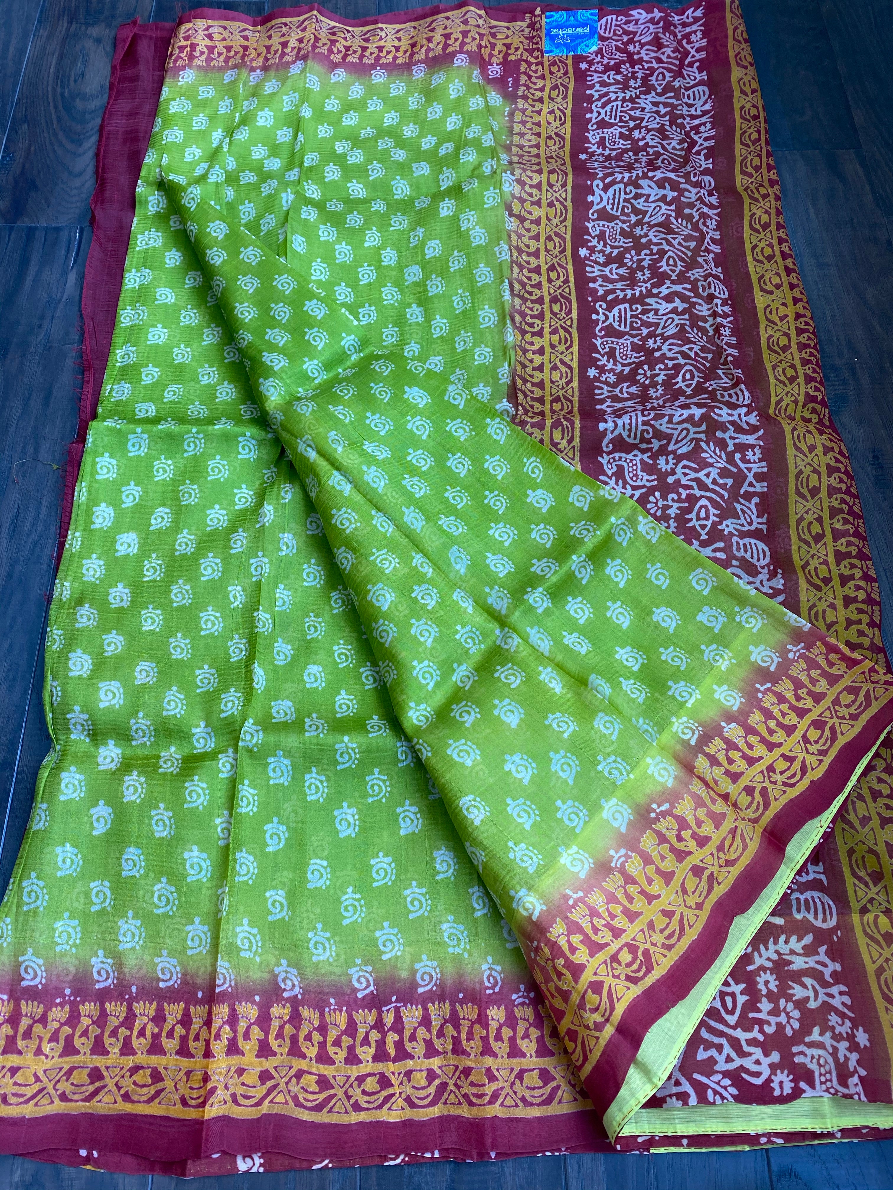 Pure Murshidabad Silk - Lime Green Printed