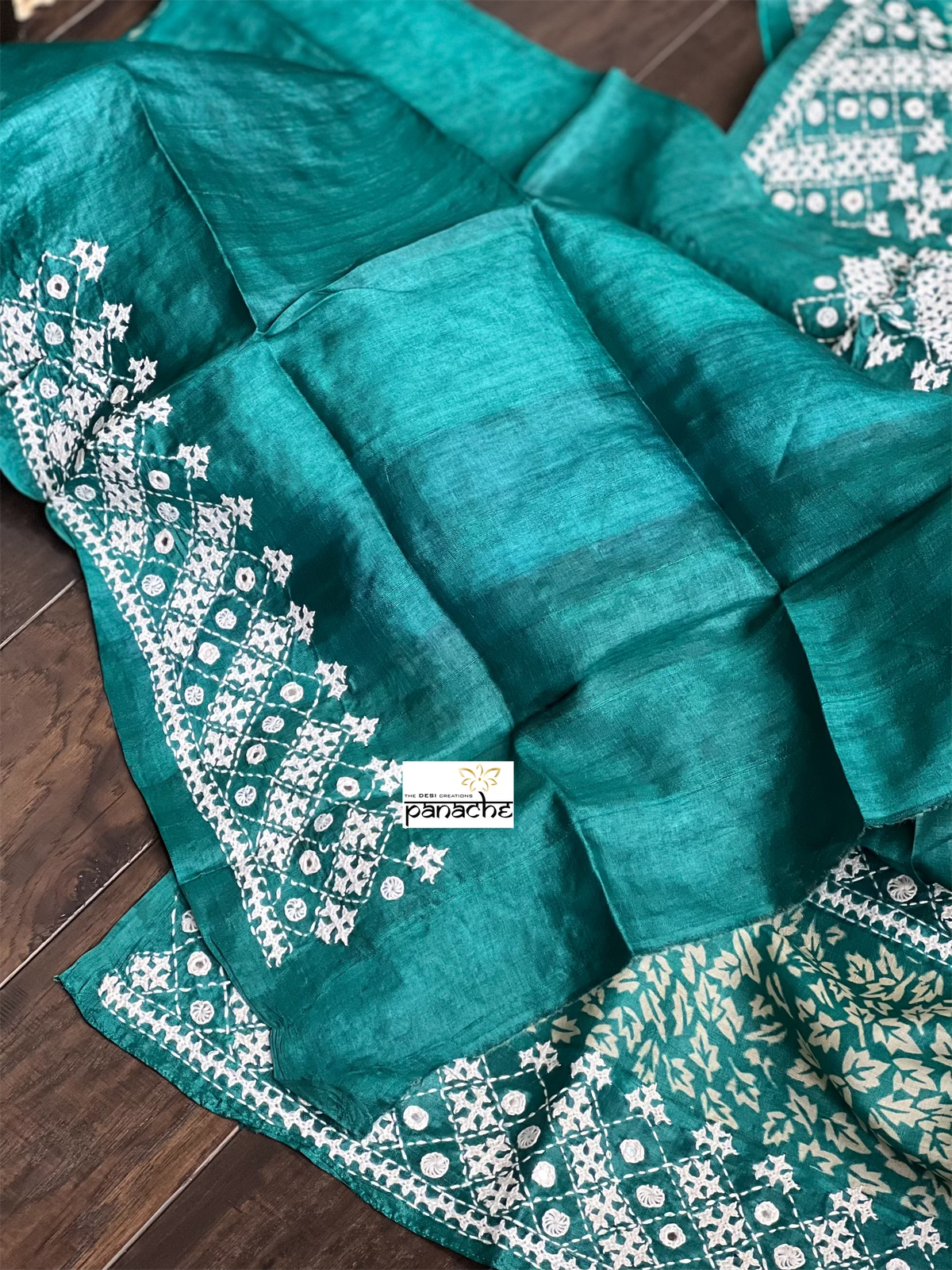 Pure Tussar Silk - Sea Green Embroidered