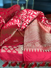 Pure Silk Katan Banarasi - Red Golden Zari