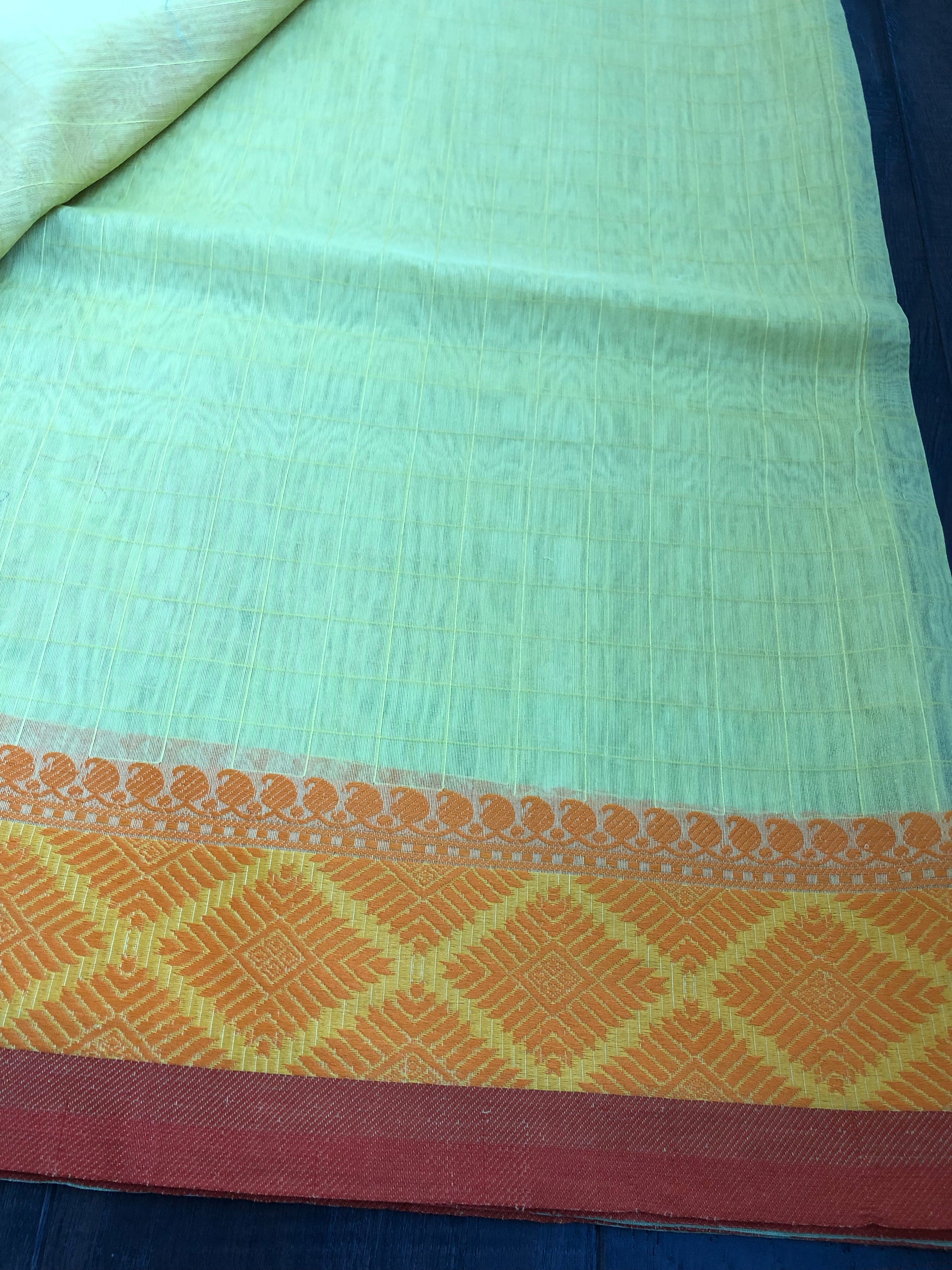Silk Cotton Banarasi - Lemon Yellow Woven checks