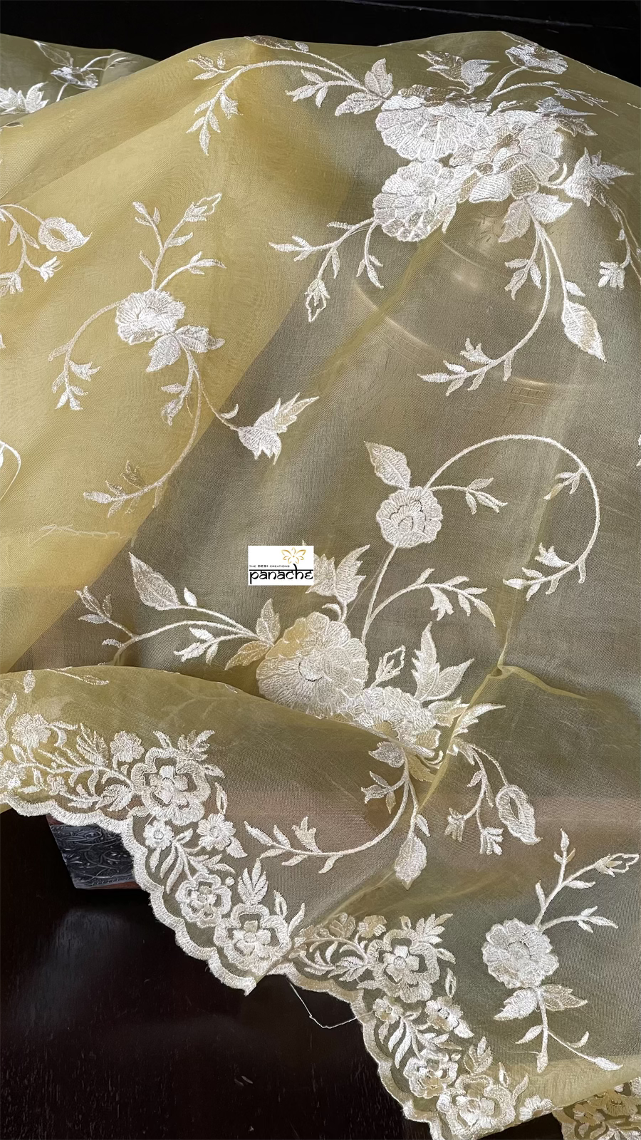 Designer Organza - Yellow Embroidered