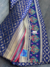 Soft Silk Banarasi - Navy Blue Antique Golden Zari