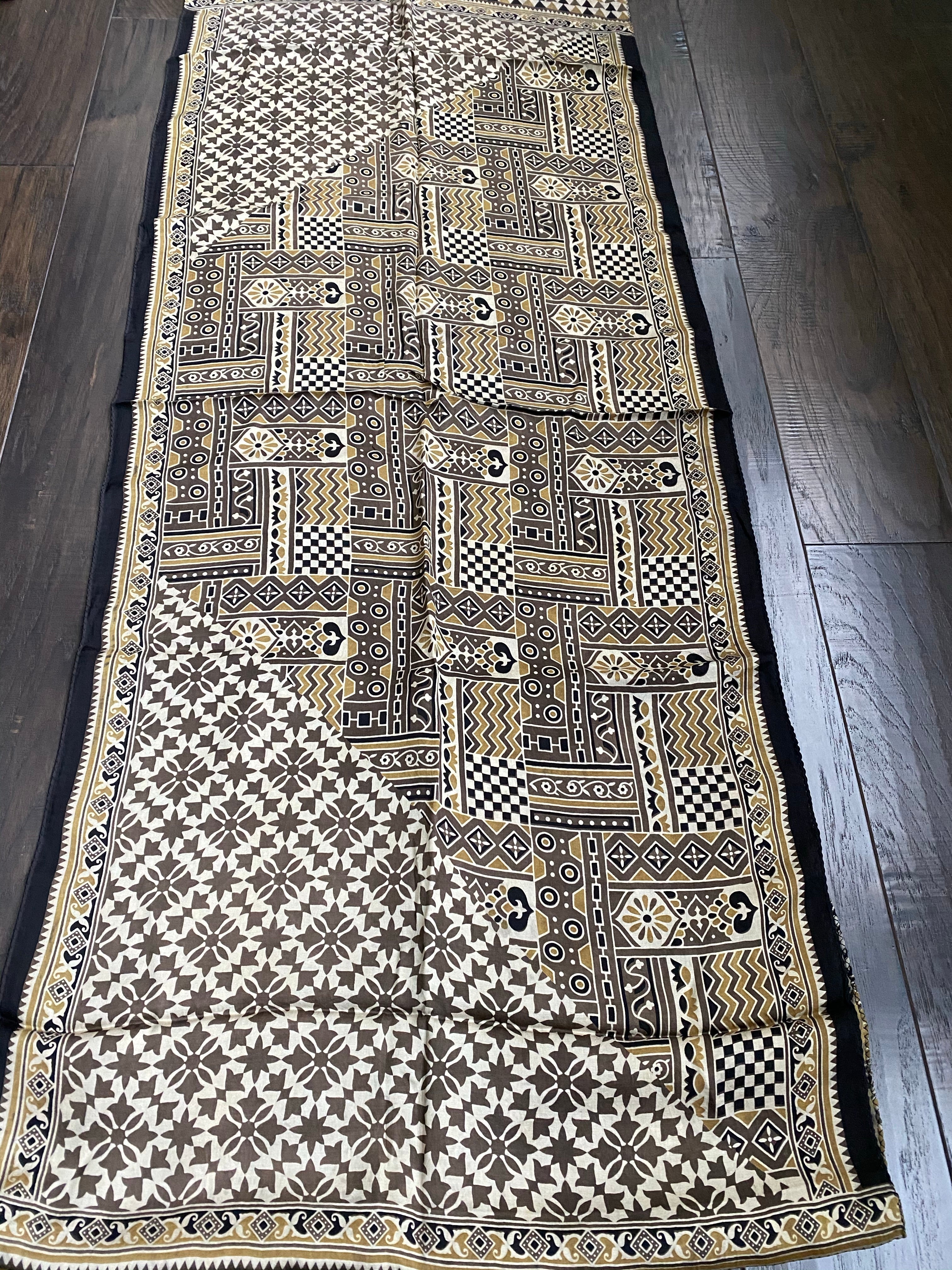 Stole Ajrakh Print - Ochre Yellow Black 8