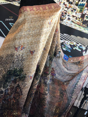 Pure Linen Silk Digital Print - Ajrak Beige Multi color floral