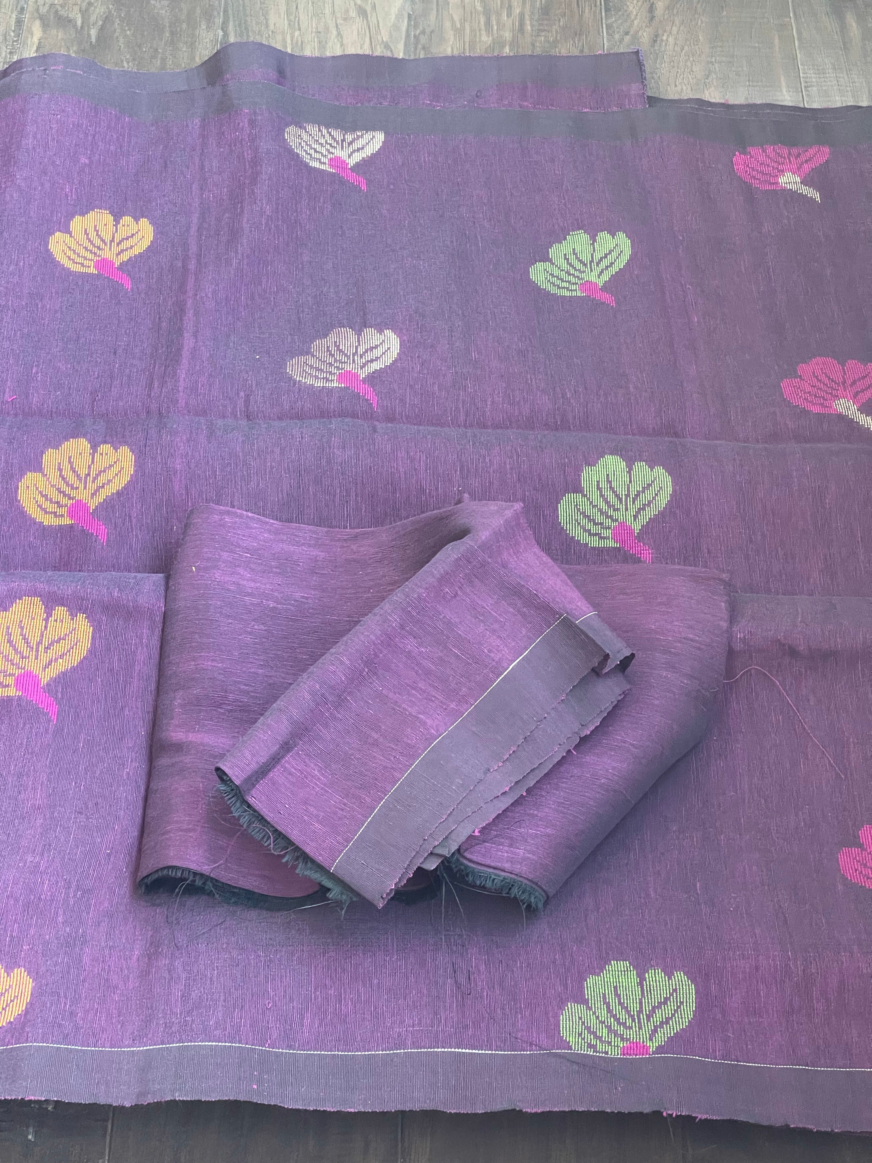 Linen Silk Woven - Dark Purple Meenakari