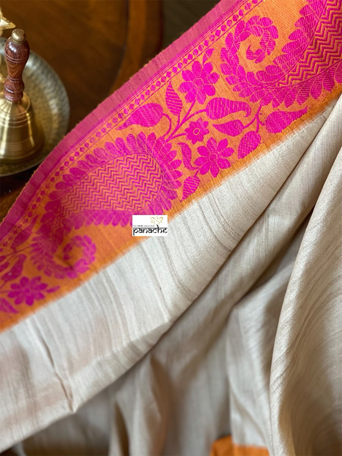Pure Tassur Silk Banarasi - Beige Yellow Pink