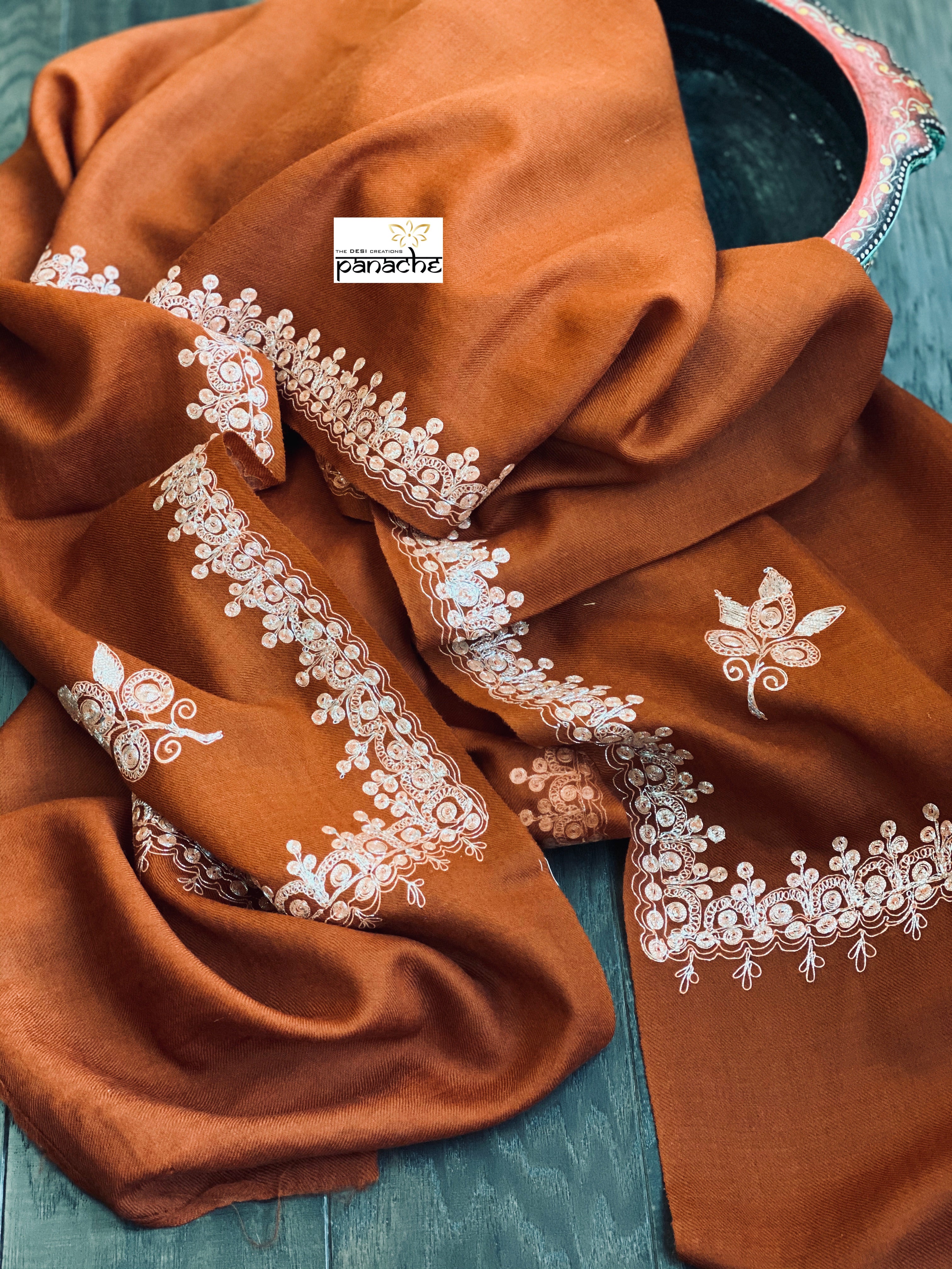Kashmiri Stole - Brown Zari Ariwork