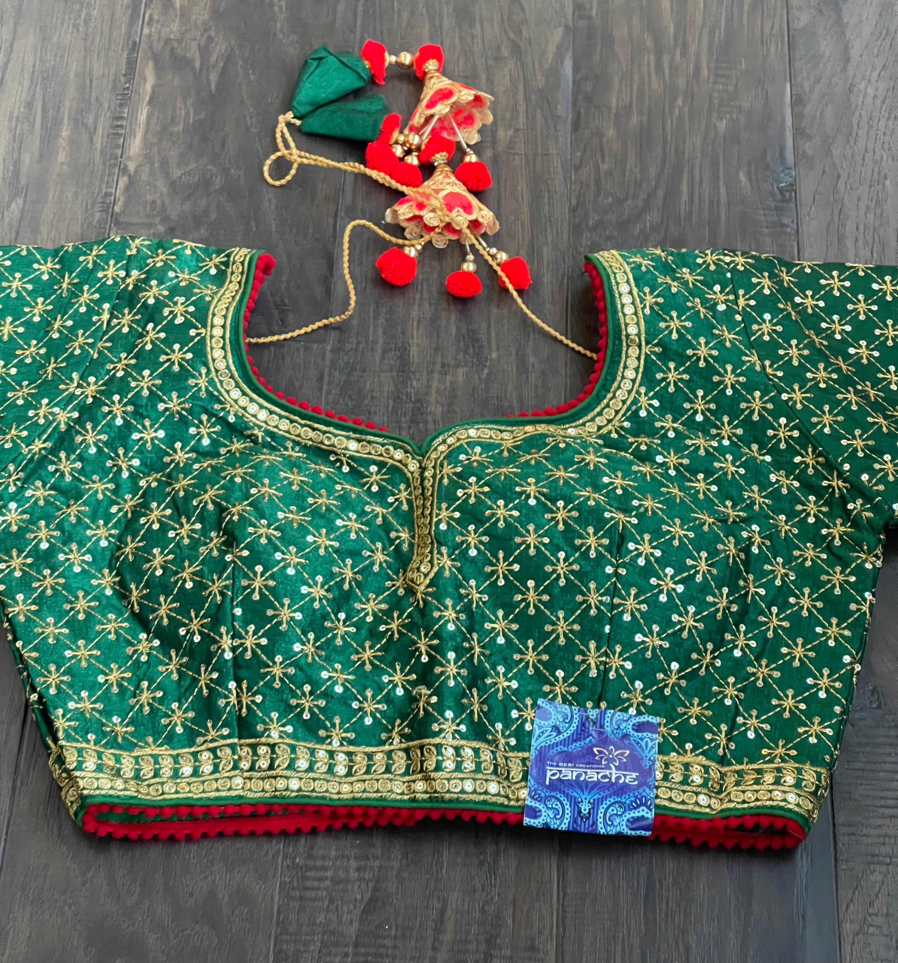 Designer Blouse - Green Red embroidered
