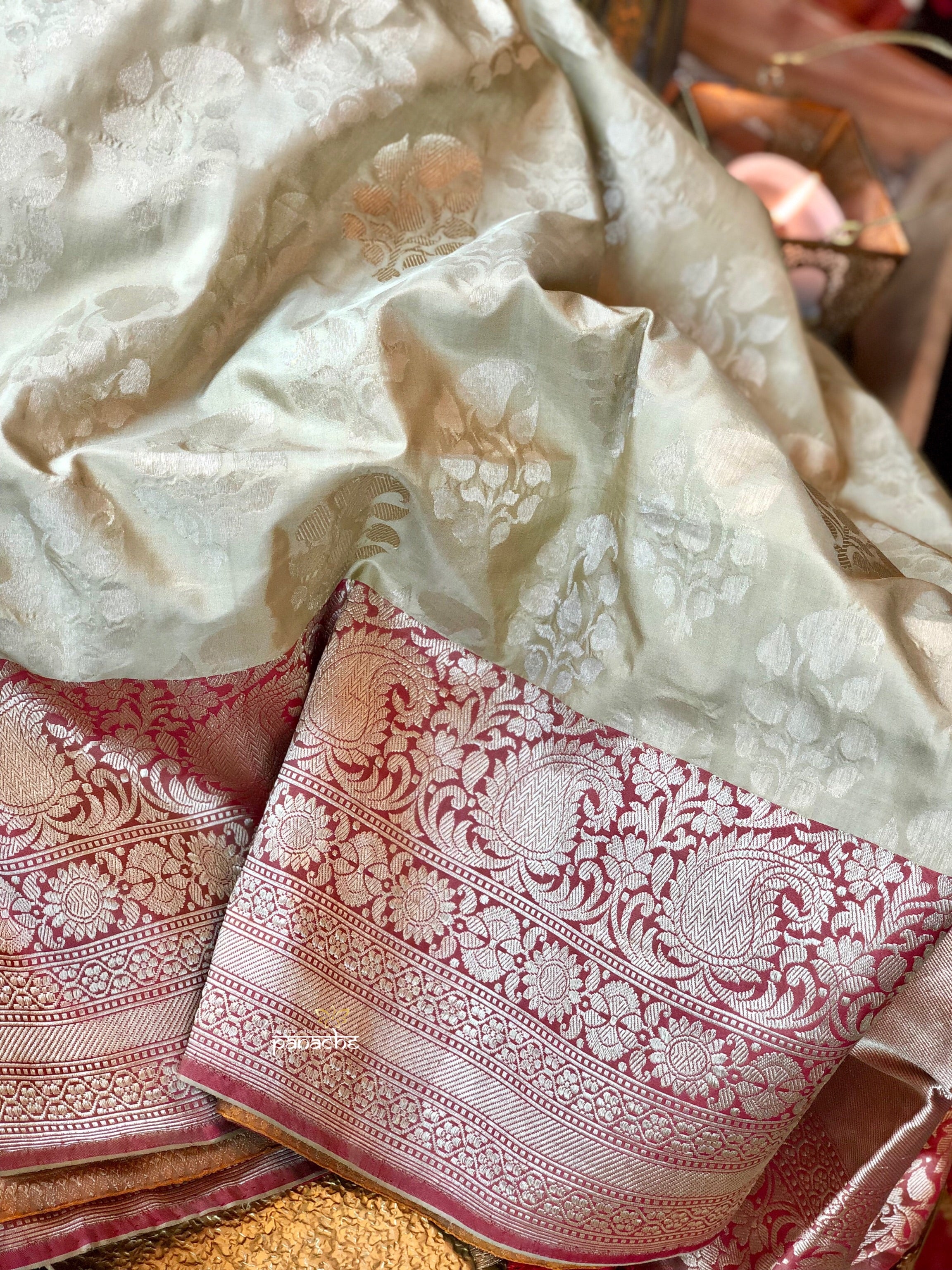 Katan Silk Banarasi - Mocha Grey Maroom