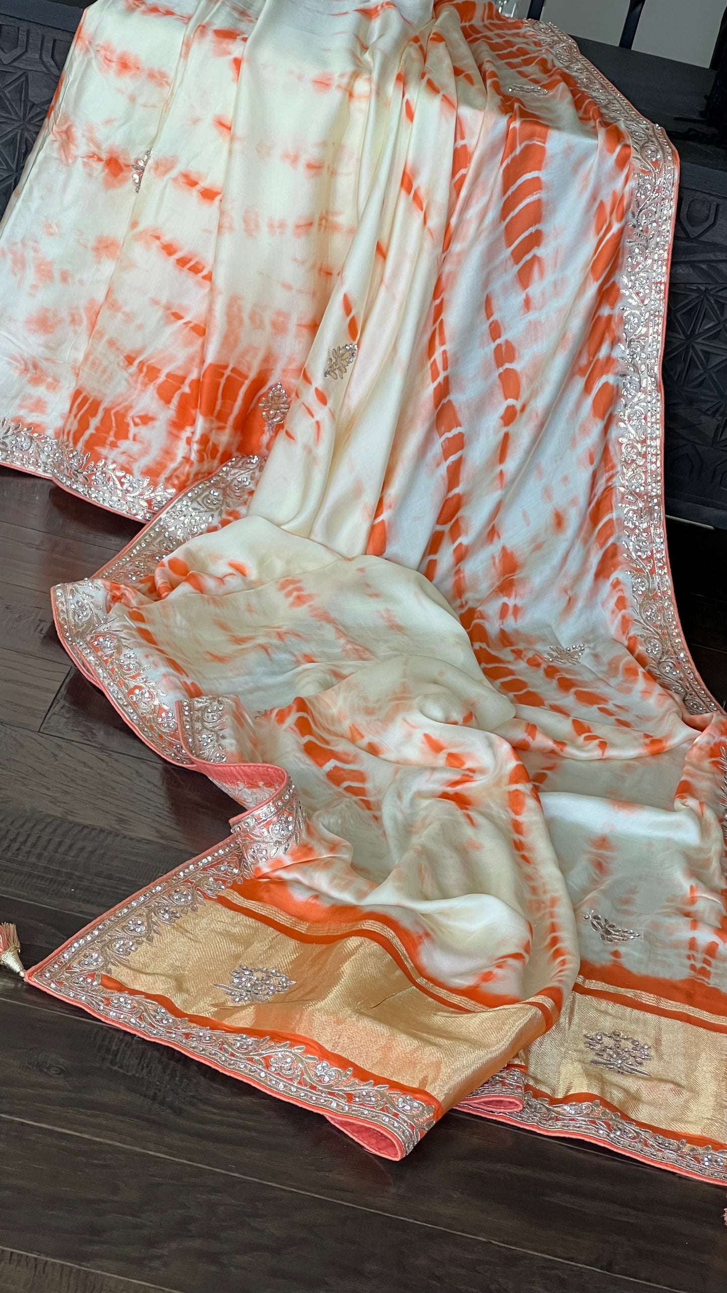 Designer Satin Silk - Tie-dye Orange