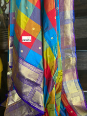 Pure Katan Silk Banarasi - Multi Color Purple Kadwa
