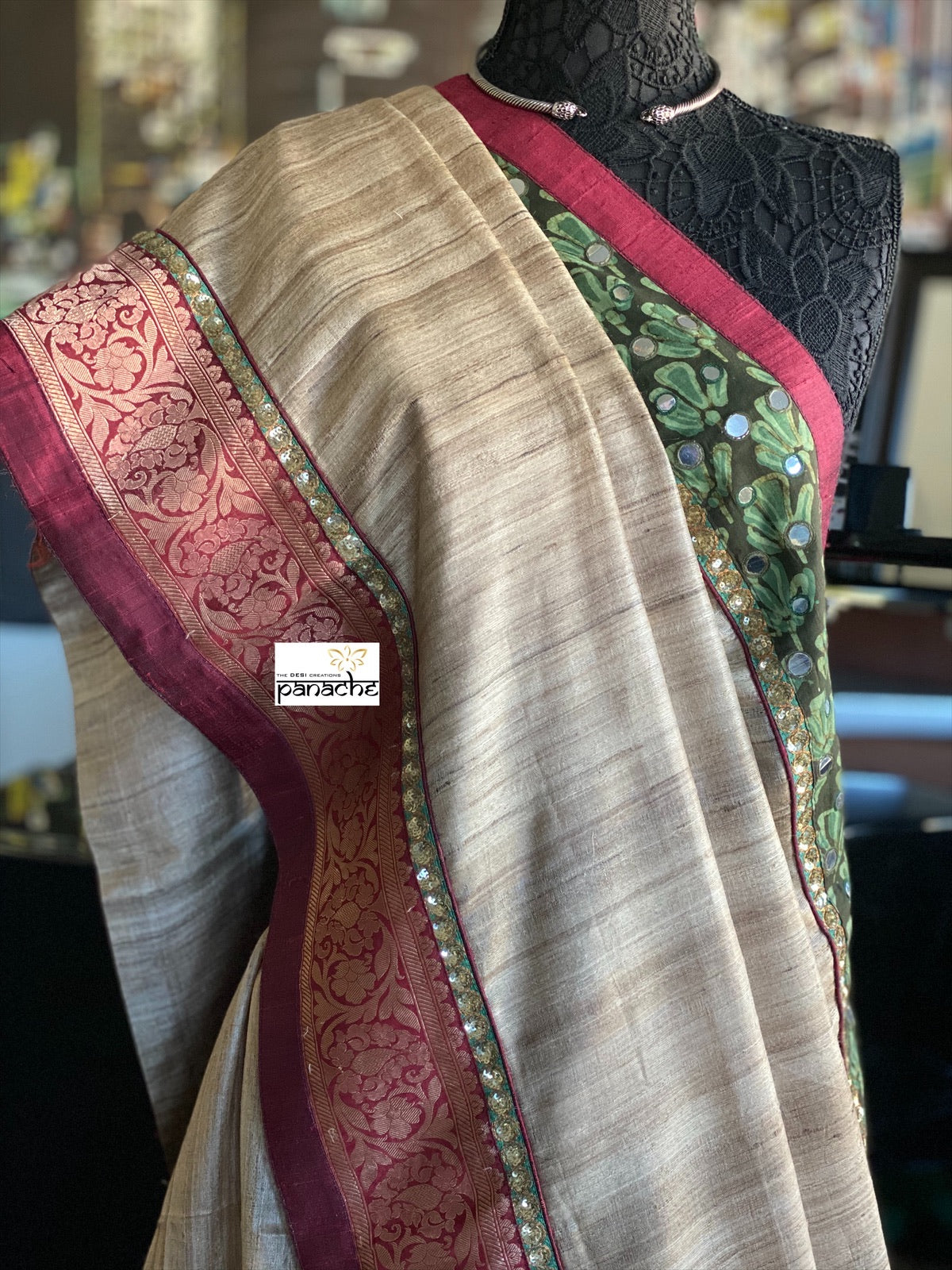 Designer Tussar Silk - Gicha Banarasi Border